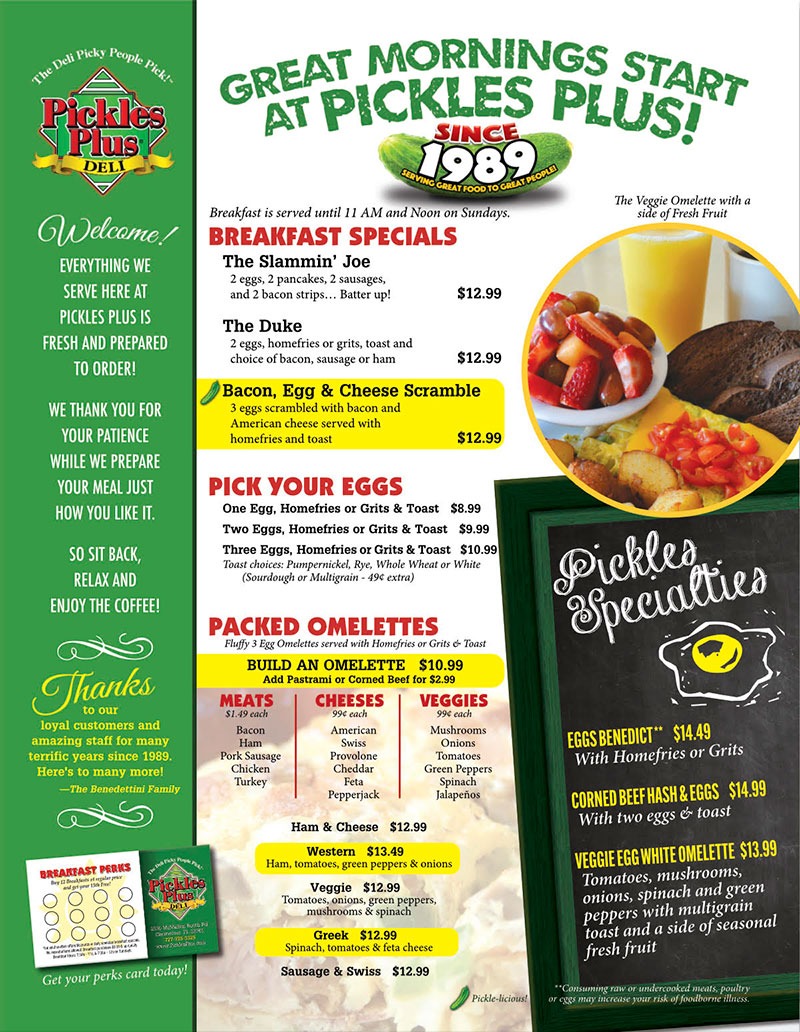 Pickles breakfast specials graphic