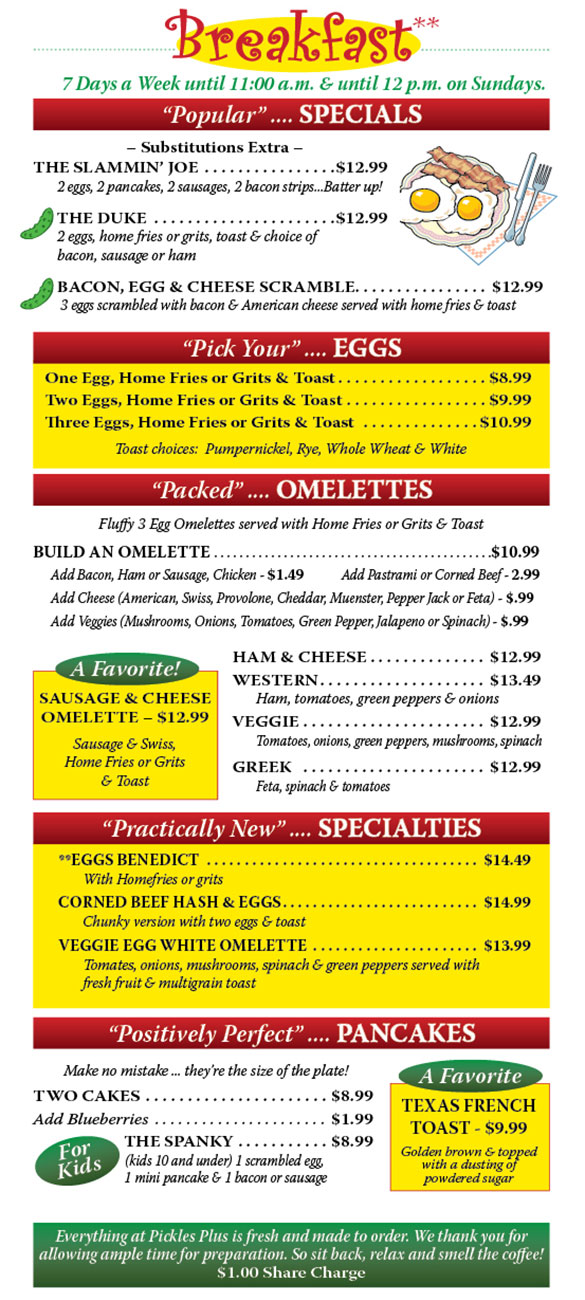 pickles breakfast menu