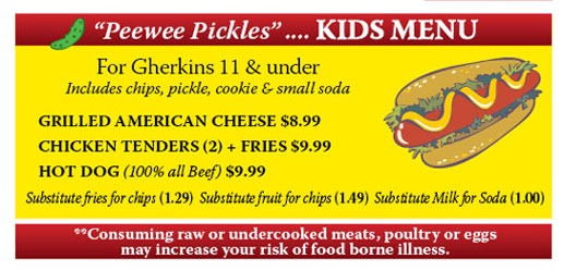 pickles kids menu